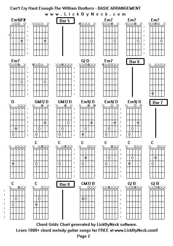 Chord Grids Chart of chord melody fingerstyle guitar song-Can't Cry Hard Enough-The William Brothers - BASIC ARRANGEMENT,generated by LickByNeck software.